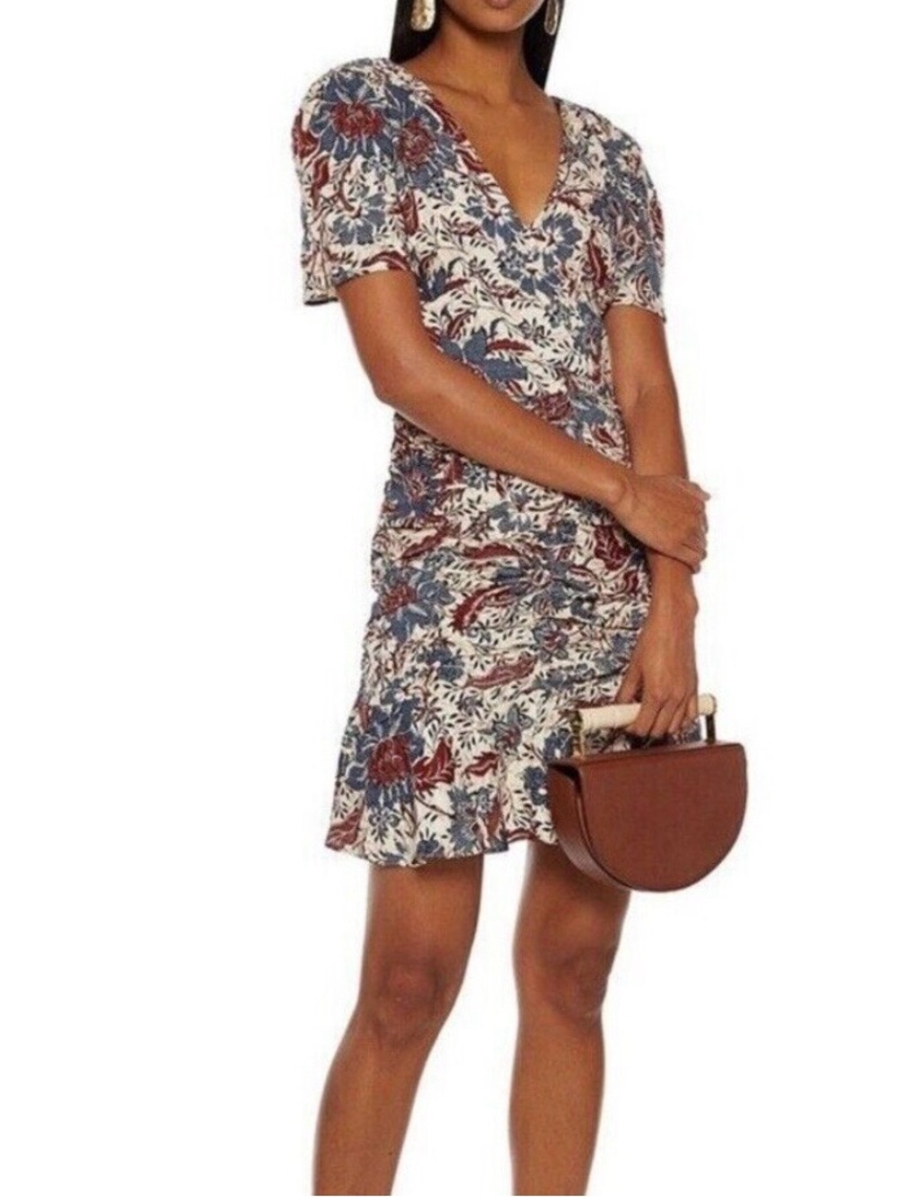 Walter Baker Womens Josie Ruched Floral Dress Sz 6 Multicolor Short Sleeve
